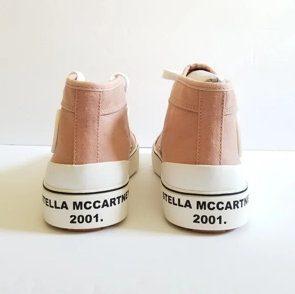 Stella McCartney Cotton Lace Up Sneakers Size 39 White Tan - Picture 6 of 11